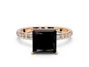 Hidden Halo Engagement Ring Setting for Fancy Black Princess Cut Center with Pave Band and Prong Head in Rose Gold