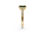 Solitaire Engagement Ring Setting for Fancy Green Emerald Cut Center with Trailing Leaf Accent Band and Prong Head in Yellow Gold