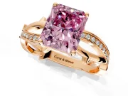 Solitaire Engagement Ring Setting for Fancy Pink Radiant Cut Center with Pave and Plain Crossover Band and Prong Head in Rose Gold