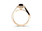 Halo Engagement Ring Setting for Fancy Black Emerald Cut Center with Narrowing Pave Band and Prong Head in Rose Gold