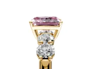 5 Stone Engagement Ring Setting for Fancy Pink Radiant Cut Center with Graduated Accents and Prong Head in Yellow Gold