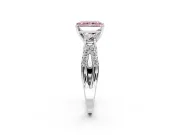 3 Stone Engagement Ring Setting for Fancy Pink Radiant Cut Center with Pave Split Shank and Prong Head in Platinum