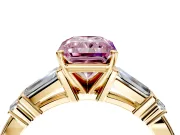 Bar-Set Engagement Ring Setting for Fancy Pink Radiant Cut Center with Tapered Baguette Accents and Prong Head in Yellow Gold