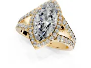 Halo Engagement Ring Setting for Marquise Center with Narrow Pave Split Shank and Prong Head in Yellow Gold