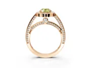 Halo Engagement Ring Setting for Fancy Yellow Oval Center with Framed Halo, Pave Band and Prong Head in Rose Gold