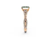 Solitaire Engagement Ring Setting for Fancy Green Radiant Cut Center with Twisted Pave Split Shank and Prong Head in Rose Gold