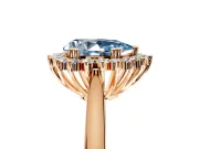 Starburst Halo Engagement Ring Setting for Fancy Blue Pear-Shaped Center with Thin Round-Wire Band and Prong Head in Rose Gold