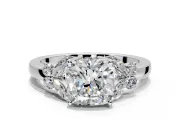 Solitaire Engagement Ring Setting for Cushion Cut Center with Marquise Flower Shoulders and Prong Head in Platinum