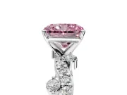 Solitaire Engagement Ring Setting for Fancy Pink Radiant Cut Center with Bar-Station Pave Twist and Prong Head in Platinum