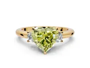 3 Stone Engagement Ring Setting for Fancy Yellow Heart-Shaped Center with Wide Plain Band and Prong Head in Yellow Gold