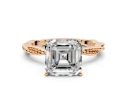 Solitaire Engagement Ring Setting for Asscher Cut Center with Twist Band and Bead Prong Head in Rose Gold