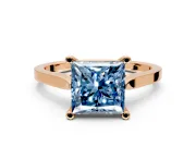 Solitaire Engagement Ring Setting for Fancy Blue Princess Cut Center with Tapered Shoulders and Prong Head in Rose Gold