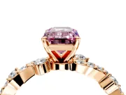 Solitaire Engagement Ring Setting for Fancy Pink Emerald Cut Center with Bar-Station Pave Twist and Prong Head in Rose Gold