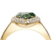 Halo Engagement Ring Setting for Fancy Green Heart-Shaped Center with Plain Tapered Band and Prong Head in Yellow Gold