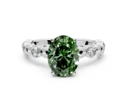 Solitaire Engagement Ring Setting for Fancy Green Oval Center with Beaded Bezel Station Band and Prong Head in Sterling Silver