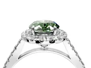 Halo Engagement Ring Setting for Fancy Green Oval Center with Narrowing Pave Band and Prong Head in Sterling Silver