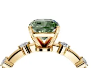 Solitaire Engagement Ring Setting for Fancy Green Cushion Cut Center with Bezel Station Band and Prong Head in Yellow Gold
