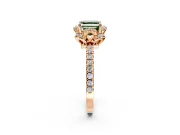 Halo Engagement Ring Setting for Fancy Green Asscher Cut Center with Openwork Halo, Pave Band and Prong Head in Rose Gold