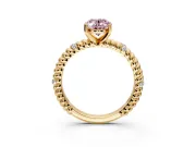 Rope Engagement Ring Setting for Fancy Pink Oval Center with Accent Shoulders and Prong Head in Yellow Gold