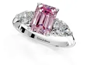 3 Stone Engagement Ring Setting for Fancy Pink Emerald Cut Center with Large Pear-Shaped Accents and Prong Head in Platinum