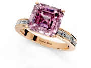 Solitaire Engagement Ring Setting for Fancy Pink Asscher Cut Center with Channel Baguette Band and Prong Head in Rose Gold