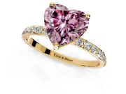Solitaire Engagement Ring Setting for Fancy Pink Heart-Shaped Center with Pave Accents and Prong Head in Yellow Gold