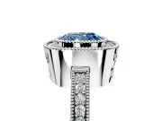 Halo Engagement Ring Setting for Fancy Blue Cushion Cut Center with Milgrain Halo, Pave Band and Prong Head in White Gold