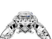 Milgrain Halo Engagement Ring Setting for Radiant Cut Center with Shoulder Bezels and Prong Head in Sterling Silver