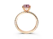 Solitaire Engagement Ring Setting for Fancy Pink Round Cut Center with Shared-Prong Accents and Prong Head in Rose Gold