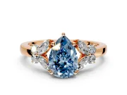 Solitaire Engagement Ring Setting for Fancy Blue Pear-Shaped Center with Marquise Flower Shoulders and Prong Head in Rose Gold