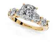 5 Stone Engagement Ring Setting for Cushion Cut Center with Graduated Accents and Prong Head in Yellow Gold