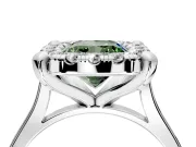 Single Halo Engagement Ring Setting for Fancy Green Cushion Cut Center with Corner Claws, Plain Band and Prong Head in Sterling Silver