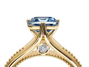 Solitaire Engagement Ring Setting for Fancy Blue Asscher Cut Center with Milgrain Cathedral Band and Prong Head in Yellow Gold