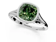 Solitaire Engagement Ring Setting for Fancy Green Cushion Cut Center with V Split Shank and Bezel Head in Sterling Silver