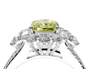 Halo Engagement Ring Setting for Fancy Yellow Radiant Cut Center with Two-Strand Split Shank and Prong Head in Platinum