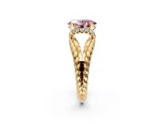 Halo Engagement Ring Setting for Fancy Pink Oval Center with Rope Twist Split Shank and Prong Head in Yellow Gold
