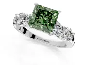 5 Stone Engagement Ring Setting for Fancy Green Princess Cut Center with Graduated Accents and Prong Head in Platinum