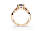 Solitaire Engagement Ring Setting for Asscher Cut Center with Grooved Bar Accent Band and Prong Head in Rose Gold