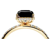Hidden Halo Engagement Ring Setting for Fancy Black Radiant Cut Center with Pave Band and Prong Head in Yellow Gold