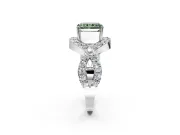 Halo Engagement Ring Setting for Fancy Green Radiant Cut Center with Pave Infinity Twist Band and Prong Head in White Gold