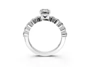 Shared-Prong Engagement Ring Setting for Emerald Cut Center with Graduated Accents and Prong Head in Platinum