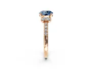Paired Accent Engagement Ring Setting for Fancy Blue Round Cut Center with Pave Band and Prong Head in Rose Gold