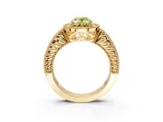 Milgrain Halo Engagement Ring Setting for Fancy Yellow Oval Center with Pave Band and Prong Head in Yellow Gold