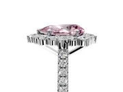Halo Engagement Ring Setting for Fancy Pink Pear-Shaped Center with Single-Row Pave, Open Basket and Prong Head in Platinum