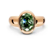Solitaire Engagement Ring Setting for Fancy Green Oval Center with Wide Band and Bezel Head in Rose Gold
