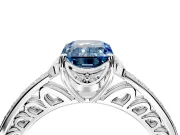 Floral Engagement Ring Setting for Fancy Blue Emerald Cut Center with Four Accent Clusters and Prong Head in White Gold