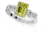 5 Stone Engagement Ring Setting for Fancy Yellow Emerald Cut Center with Equal Close-Set Accents and Prong Head in Sterling Silver