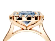 Single Halo Engagement Ring Setting for Fancy Blue Cushion Cut Center with Corner Claws, Plain Band and Prong Head in Rose Gold