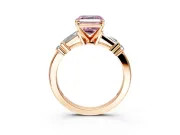 Bar-Set Engagement Ring Setting for Fancy Pink Asscher Cut Center with Tapered Baguette Accents and Prong Head in Rose Gold