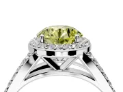 Halo Engagement Ring Setting for Fancy Yellow Round Cut Center with Narrow Pave Split Shank and Prong Head in Platinum